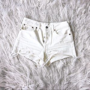 White Cut Off Shorts with Rips